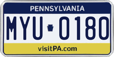PA license plate MYU0180