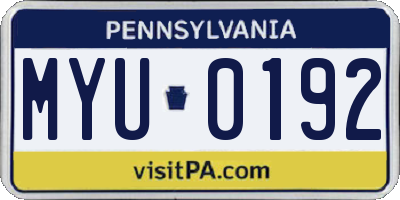 PA license plate MYU0192