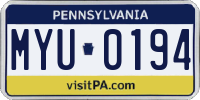 PA license plate MYU0194
