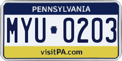 PA license plate MYU0203