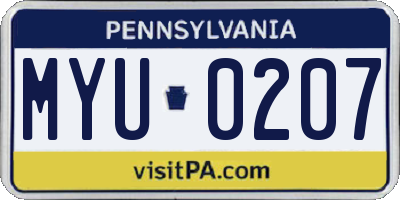 PA license plate MYU0207