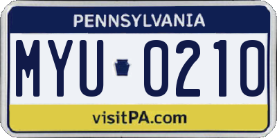 PA license plate MYU0210