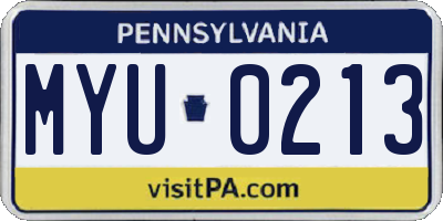 PA license plate MYU0213