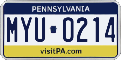 PA license plate MYU0214