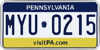 PA license plate MYU0215