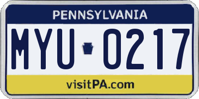 PA license plate MYU0217