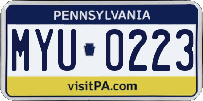 PA license plate MYU0223