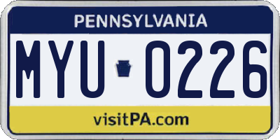 PA license plate MYU0226