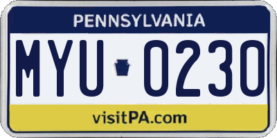 PA license plate MYU0230