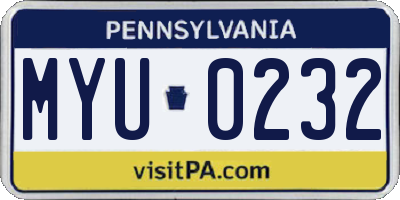 PA license plate MYU0232