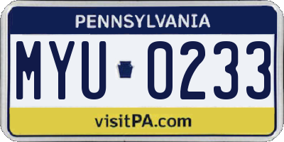 PA license plate MYU0233