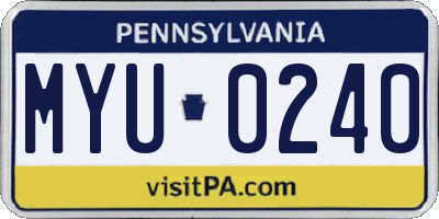 PA license plate MYU0240