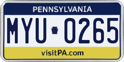 PA license plate MYU0265
