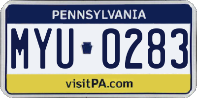 PA license plate MYU0283