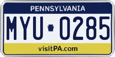 PA license plate MYU0285