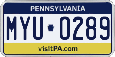 PA license plate MYU0289