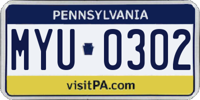 PA license plate MYU0302