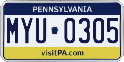 PA license plate MYU0305