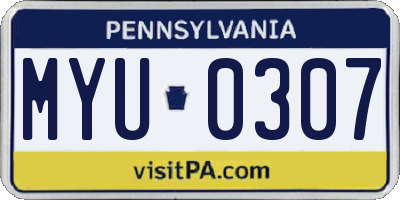 PA license plate MYU0307