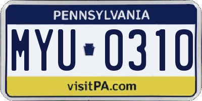 PA license plate MYU0310