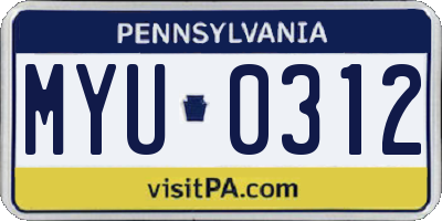PA license plate MYU0312
