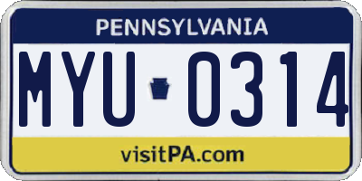 PA license plate MYU0314