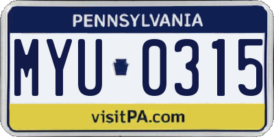PA license plate MYU0315