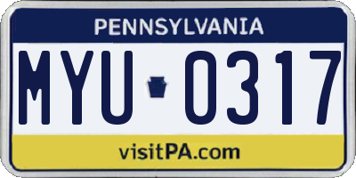 PA license plate MYU0317