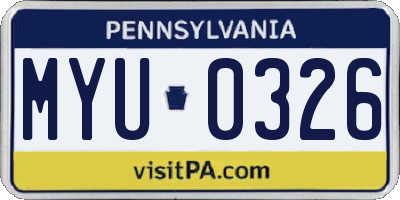 PA license plate MYU0326