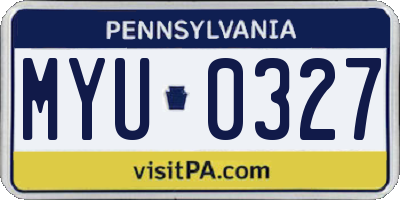 PA license plate MYU0327