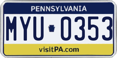 PA license plate MYU0353