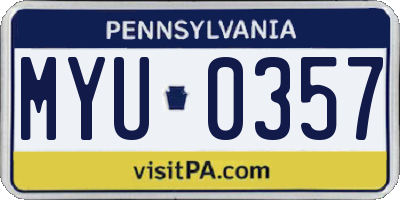 PA license plate MYU0357