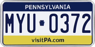 PA license plate MYU0372