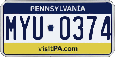 PA license plate MYU0374
