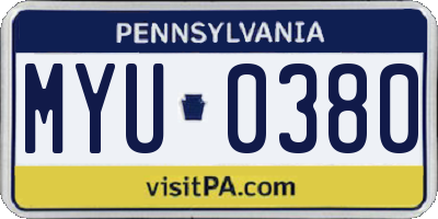 PA license plate MYU0380