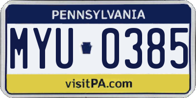 PA license plate MYU0385