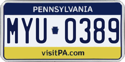 PA license plate MYU0389