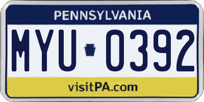 PA license plate MYU0392