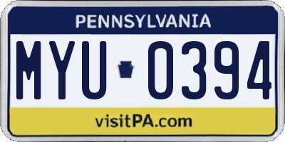 PA license plate MYU0394