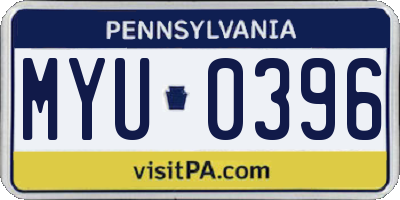 PA license plate MYU0396