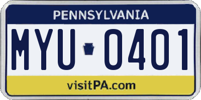 PA license plate MYU0401