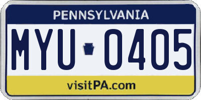 PA license plate MYU0405
