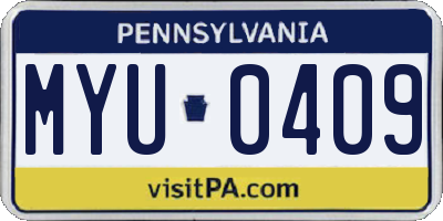 PA license plate MYU0409