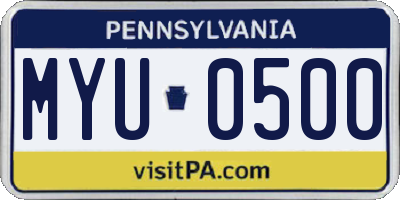 PA license plate MYU0500