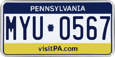 PA license plate MYU0567