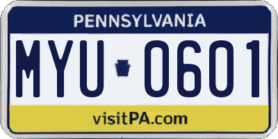 PA license plate MYU0601