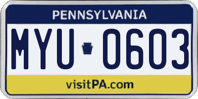 PA license plate MYU0603
