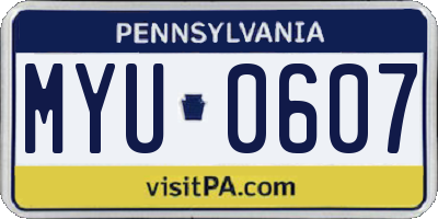 PA license plate MYU0607