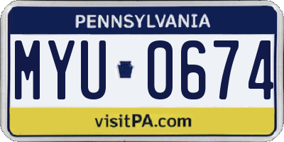 PA license plate MYU0674
