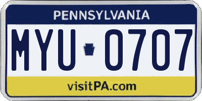 PA license plate MYU0707